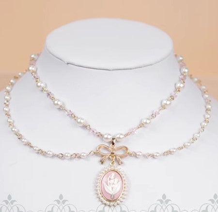 Handmade Vintage Cameo Ear Pins & Necklace