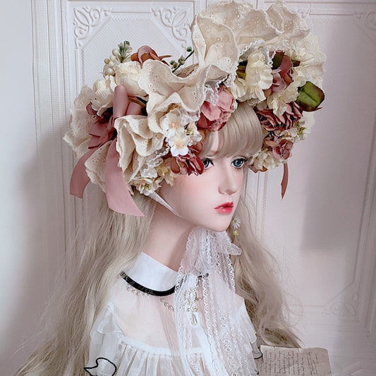 Handmade Vintage Straw Flower Bonnet Straw Hat
