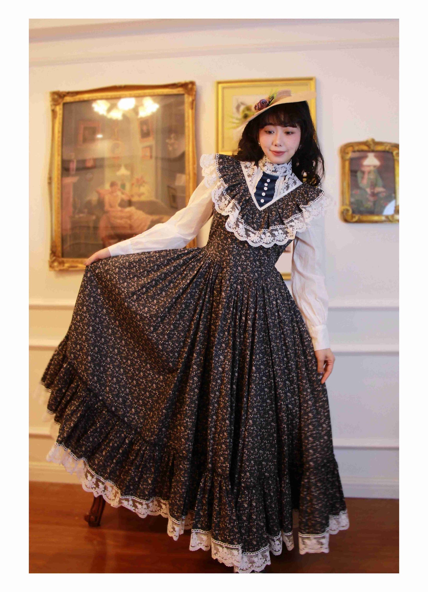 Gunne Sax Remake Floral 70s Prairie Swing Dress