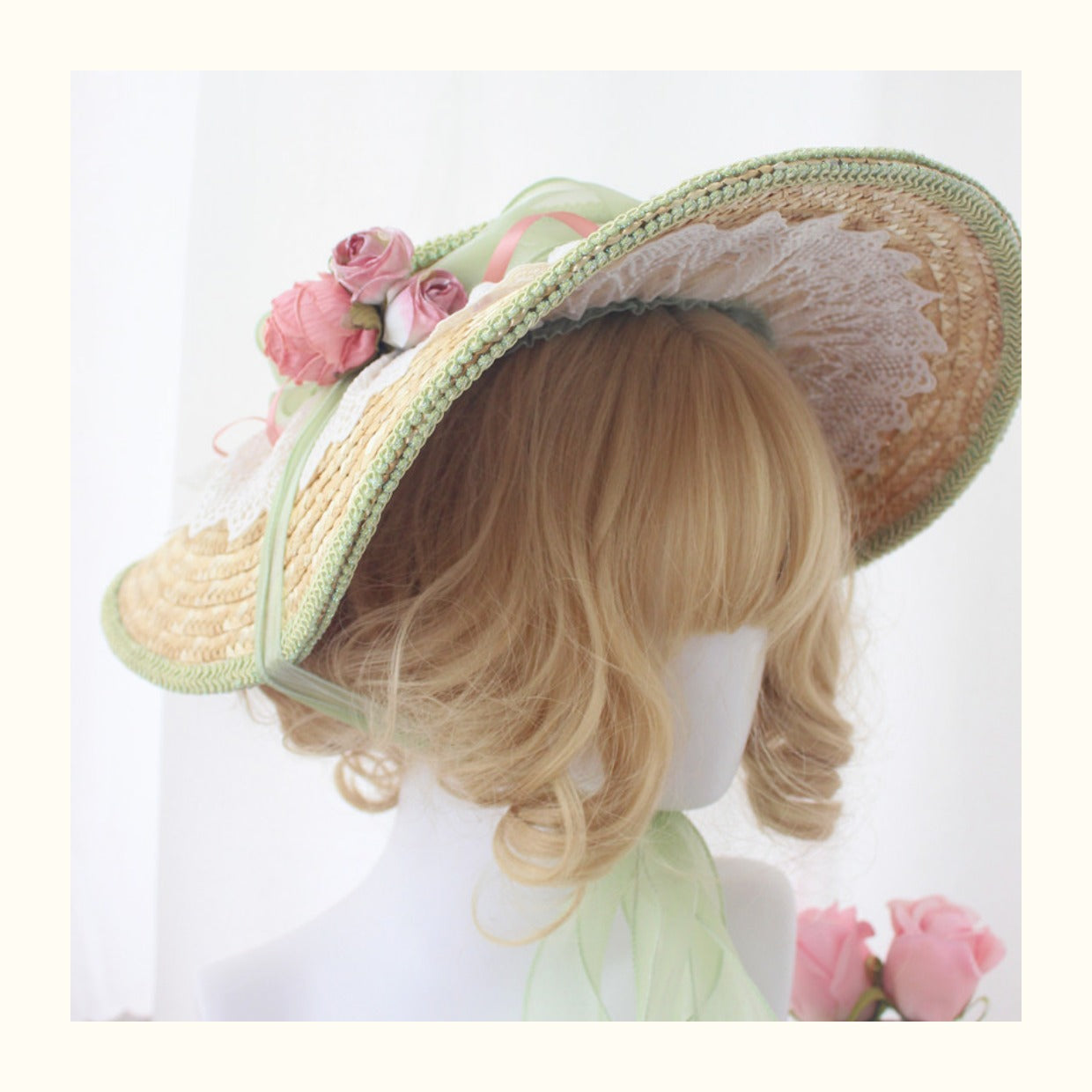 Handmade Vintage Straw Flower Bonnet Straw Hat