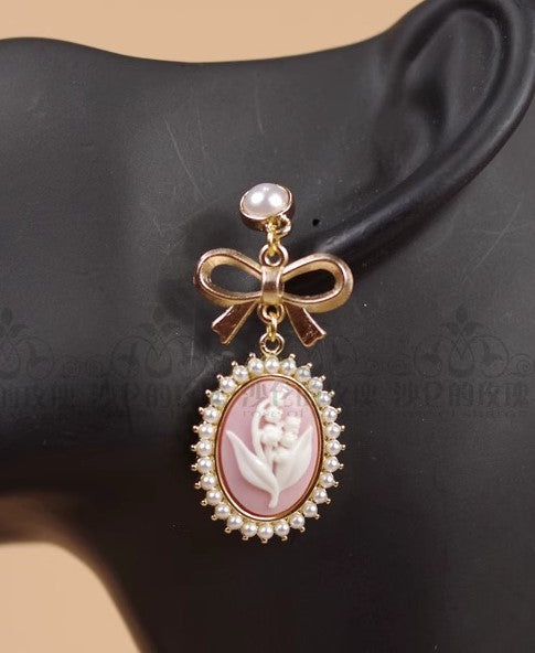 Handmade Vintage Cameo Ear Pins & Necklace
