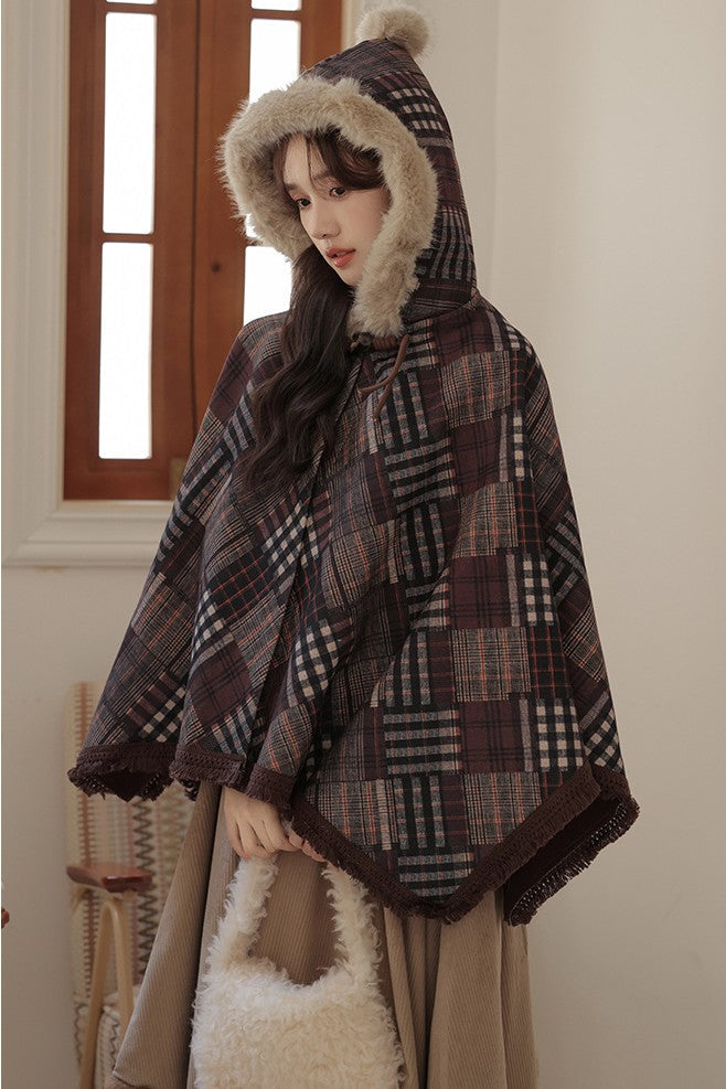 Retro Academia Plaid Hooded Cape