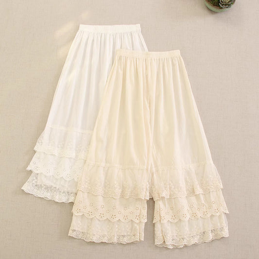 Cottagecore Lace Stitched Wide Leg Pants