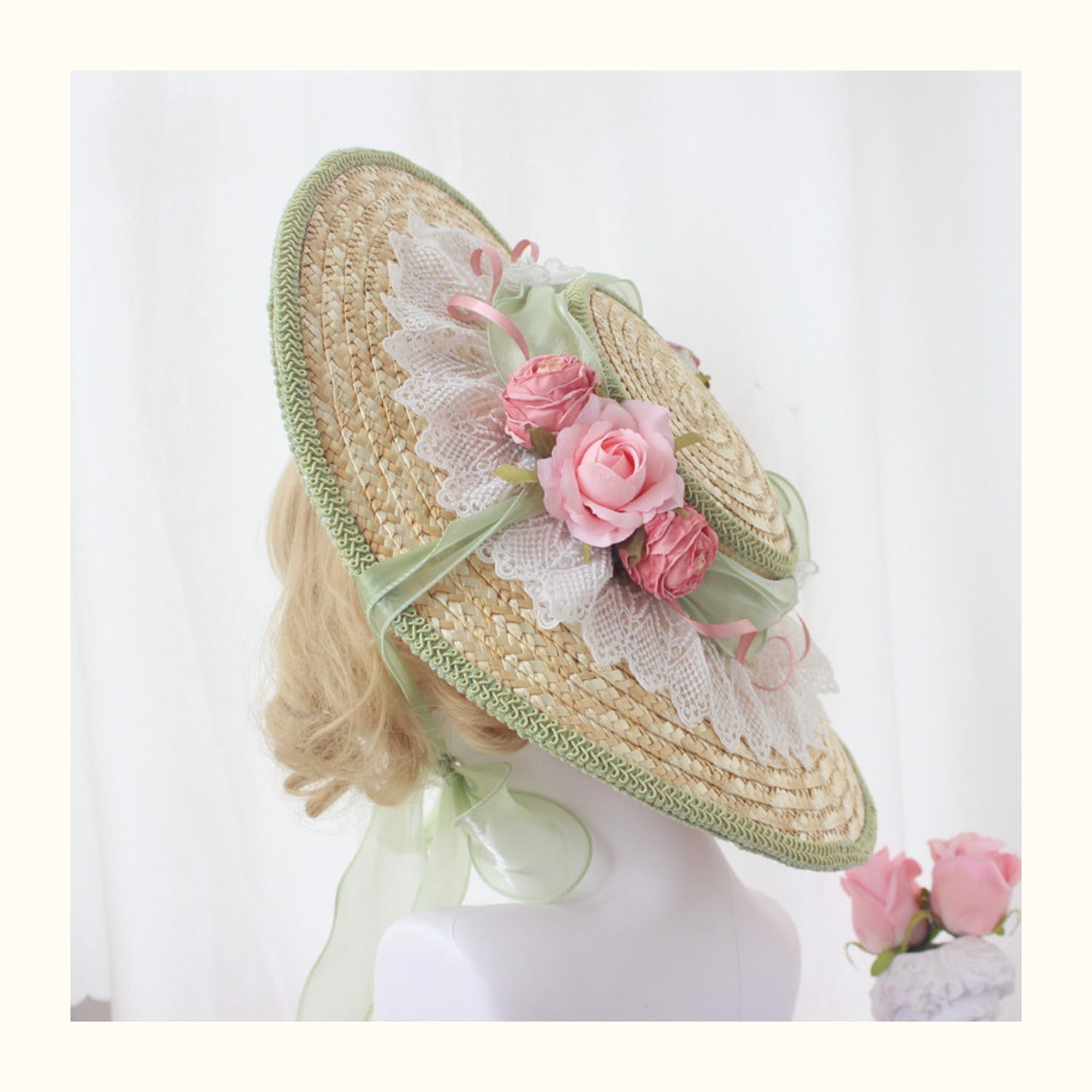 Handmade Vintage Straw Flower Bonnet Straw Hat