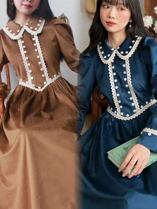 Vintage Remake Peter Pan Collar Velvet Dress